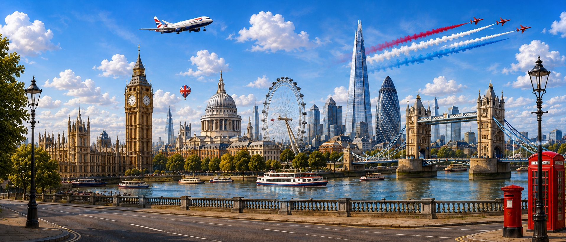 London skyline with Big Ben, St Paul's, the Shard and Tower Bridge